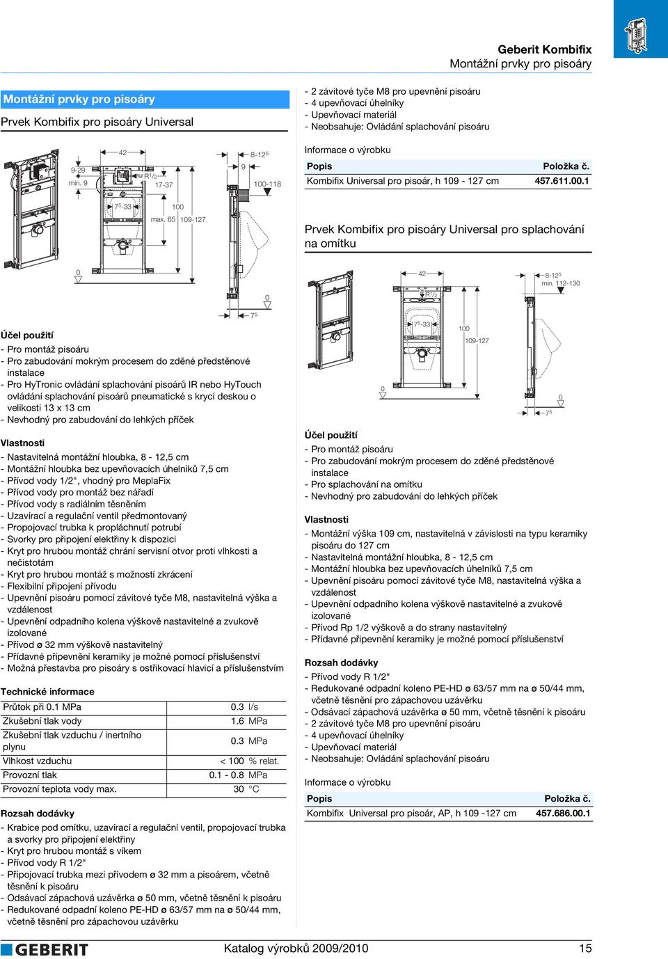 .1 1 max. 65 19-127 Prvek Kombifix pro pisoáry Universal pro splachování na omítku 8-125 min.