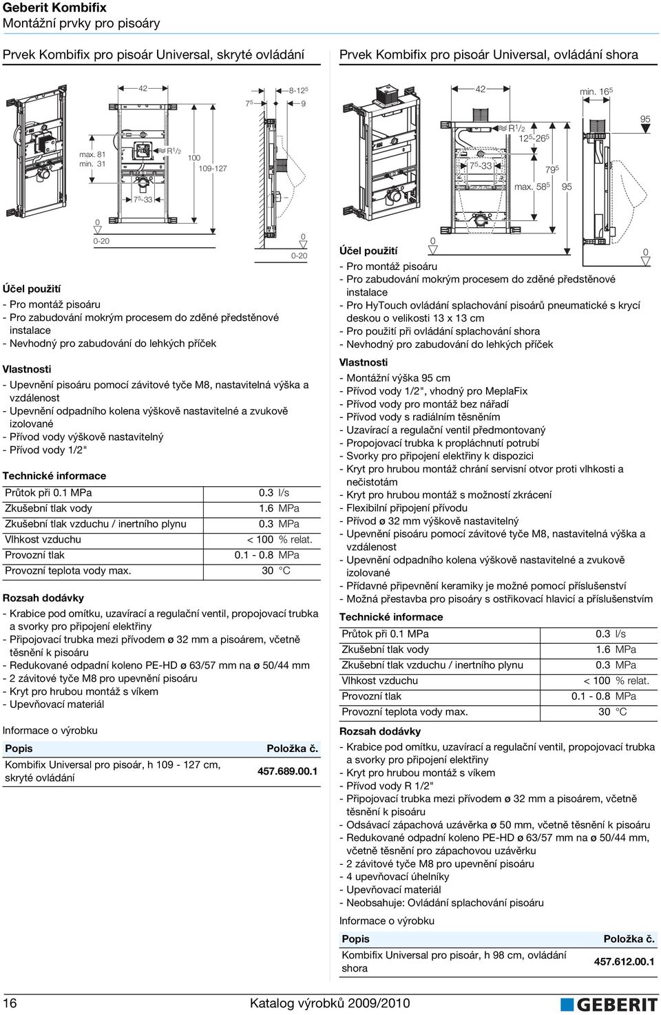 58 5 95-2 -Pro montáž pisoáru - Upevnění pisoáru pomocí závitové tyče M8, nastavitelná výška a vzdálenost - Upevnění odpadního kolena výškově nastavitelné a zvukově izolované - Přívod vody výškově