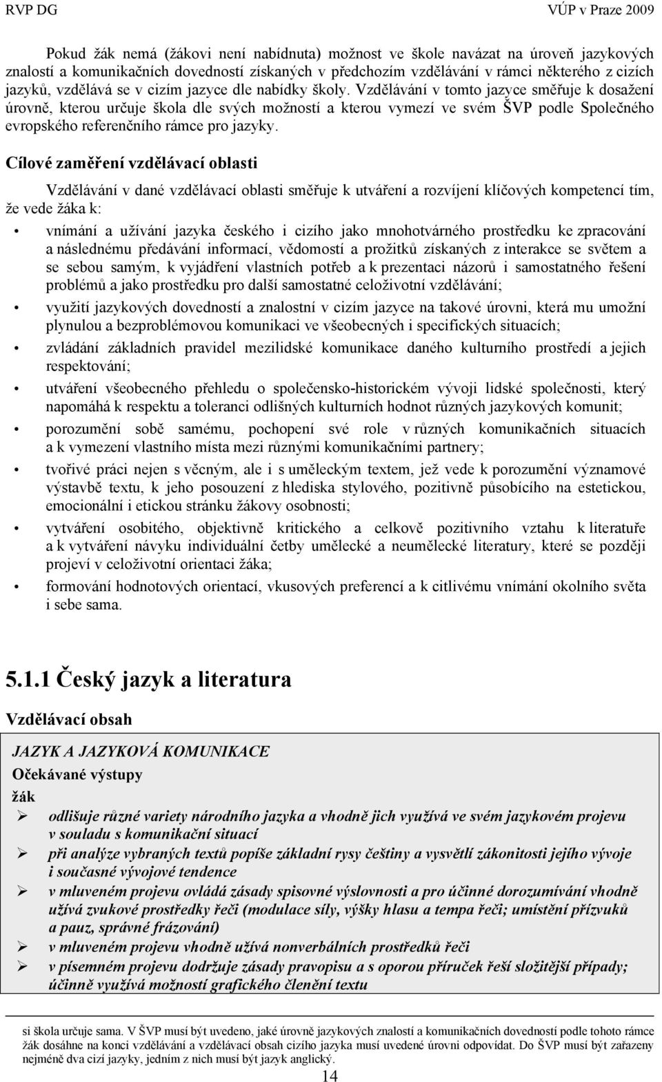 Vzdělávání v tomto jazyce směřuje k dosažení úrovně, kterou určuje škola dle svých možností a kterou vymezí ve svém ŠVP podle Společného evropského referenčního rámce pro jazyky.