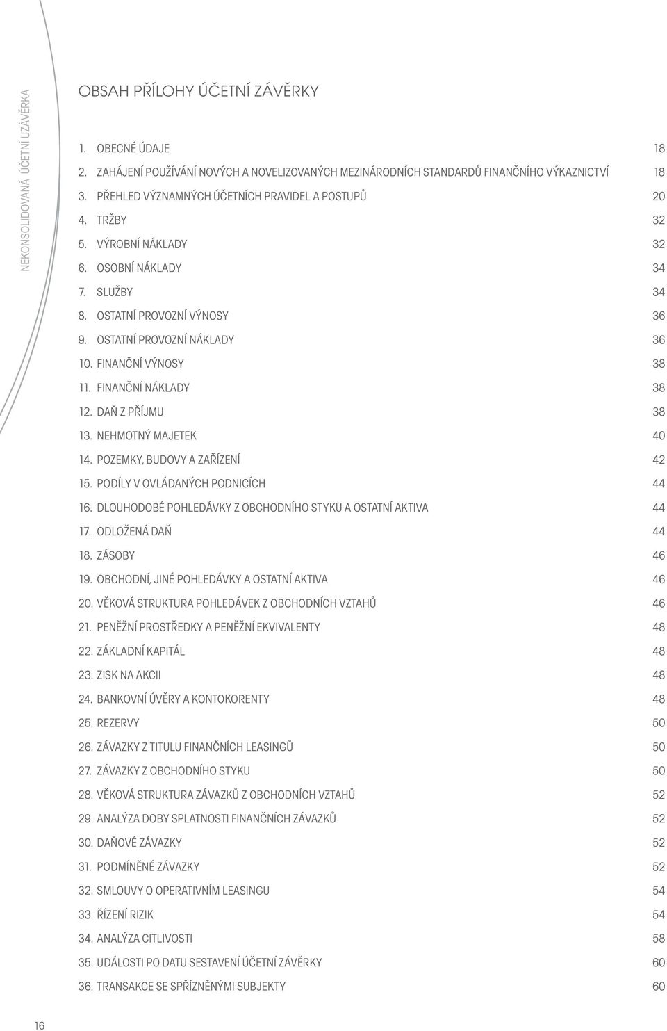 FINANČNÍ VÝNOSY 38 11. FINANČNÍ NÁKLADY 38 12. DAŇ Z PŘÍJMU 38 13. NEHMOTNÝ MAJETEK 40 14. POZEMKY, BUDOVY A ZAŘÍZENÍ 42 15. PODÍLY V OVLÁDANÝCH PODNICÍCH 44 16.