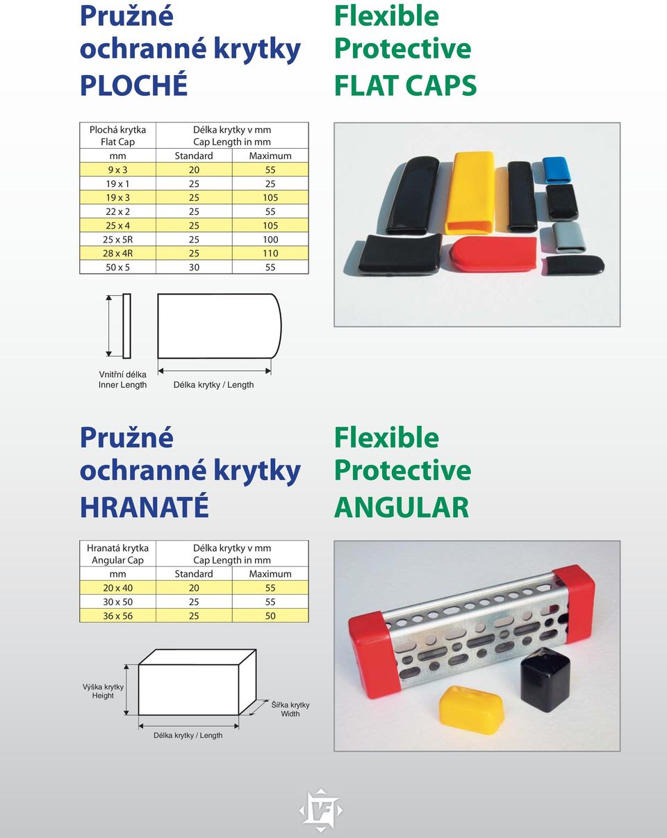 Inner Length Délka krytky / Length Pružné ochranné krytky HRANATÉ Flexible Protective ANGULAR Hranatá krytka Angular Cap Délka krytky