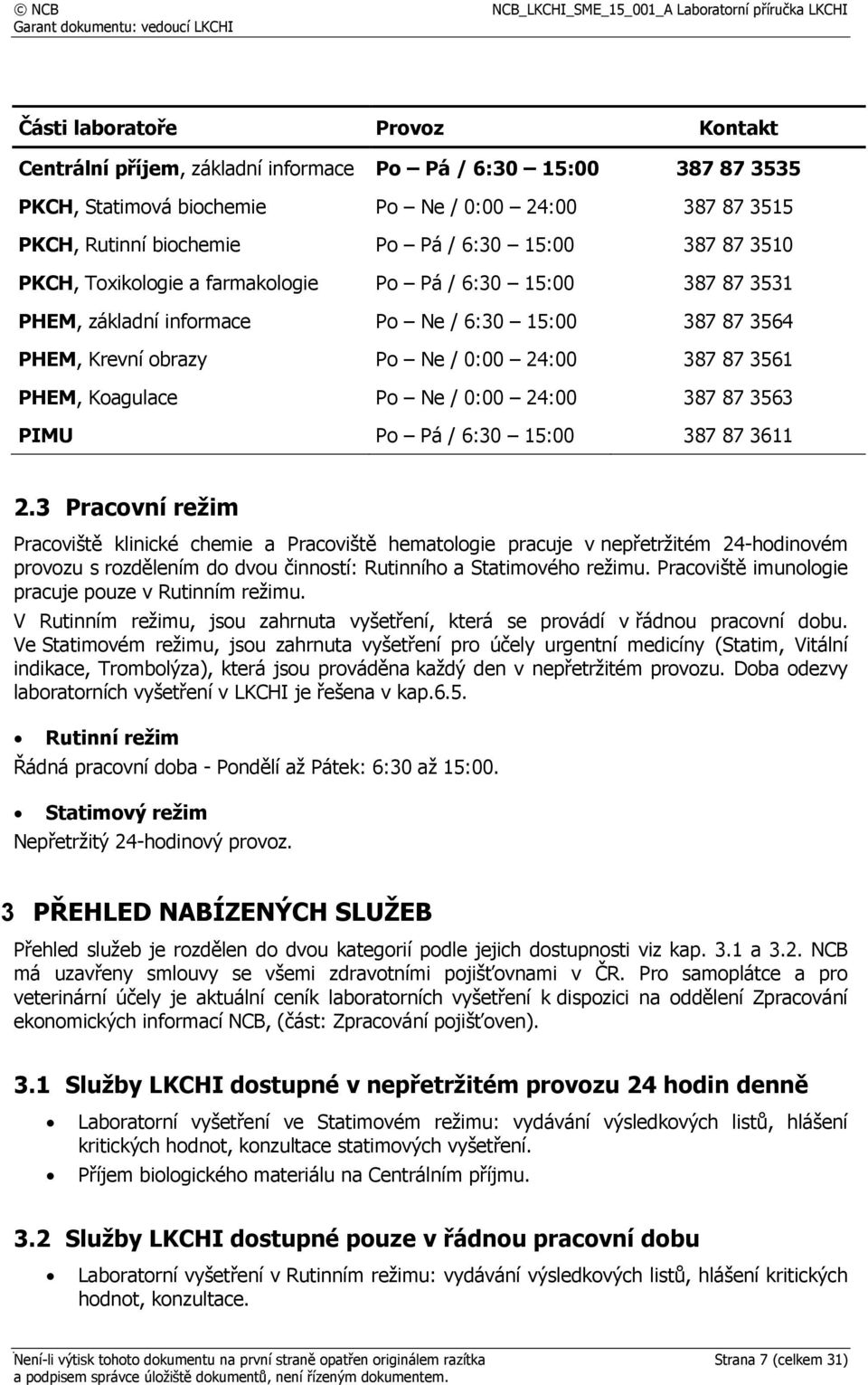 Po Ne / 0:00 24:00 387 87 3563 PIMU Po Pá / 6:30 15:00 387 87 3611 2.