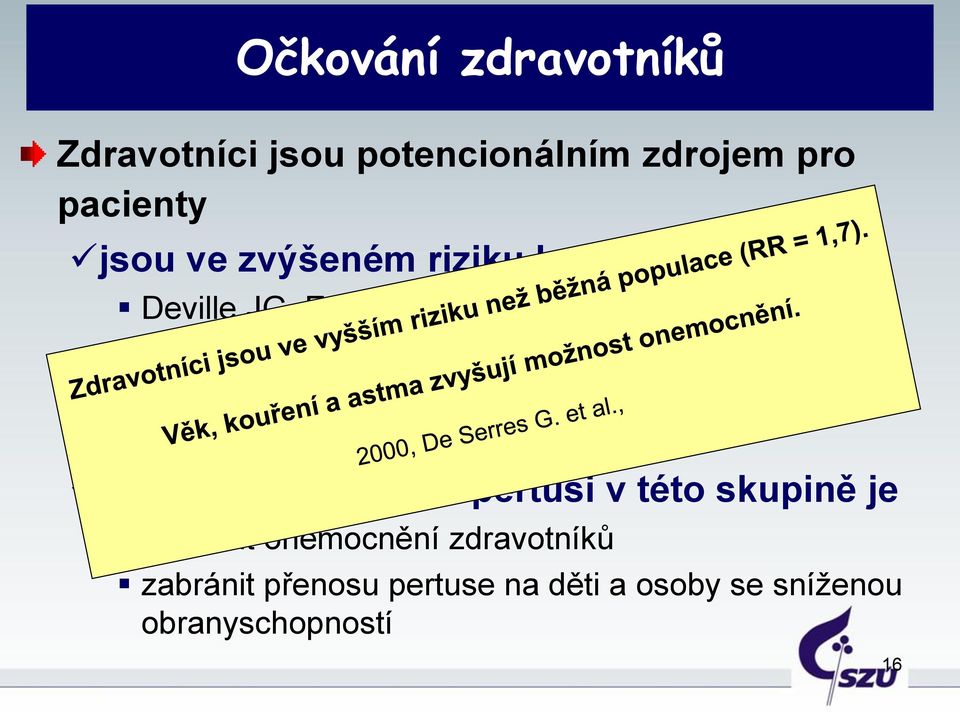 , 1995: roční incidence onemocnění pertusí u HCW - 33 % 90% séropozitivita u HCW v průběhu pěti