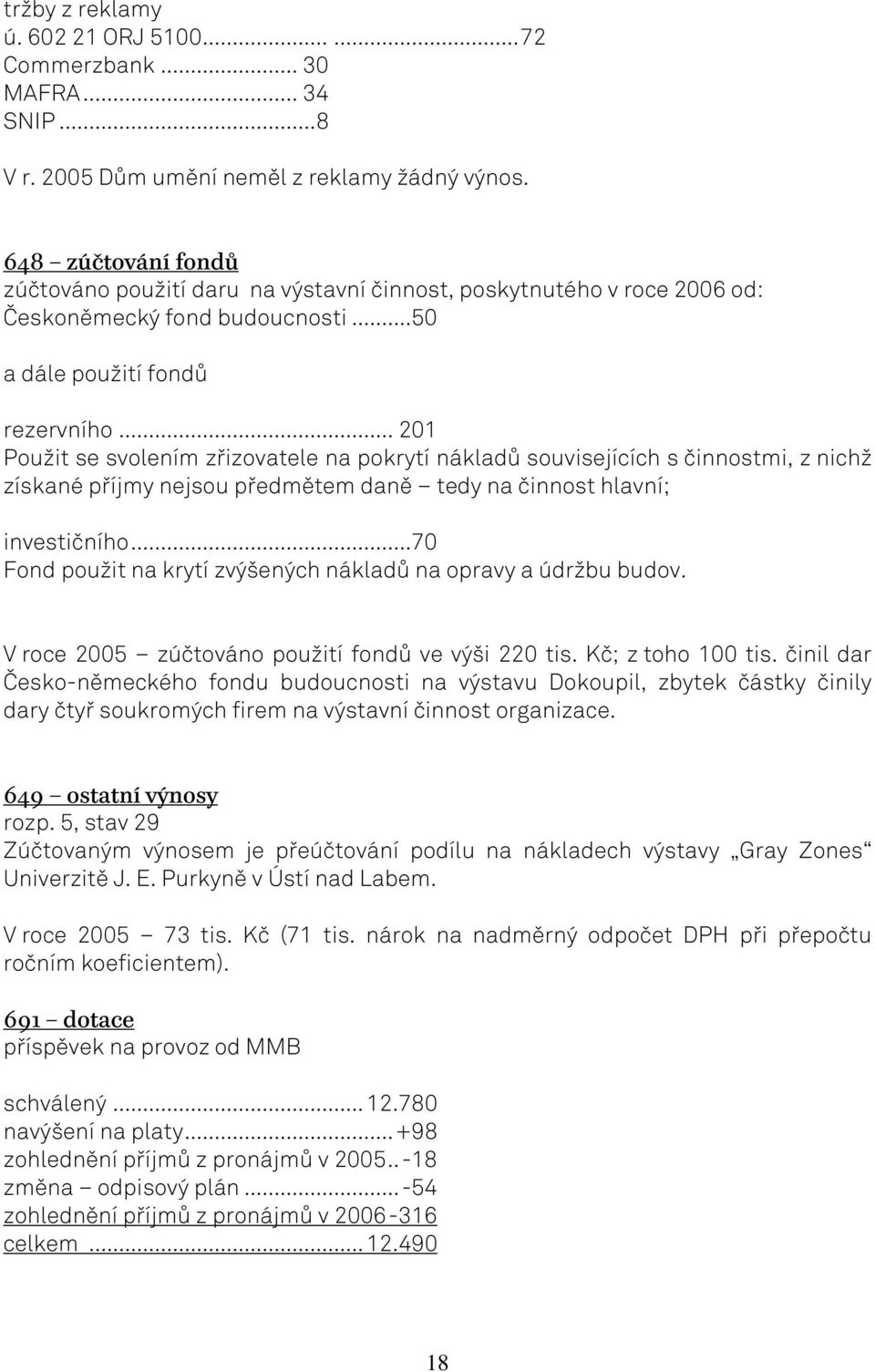 .. 201 Použit se svolením zřizovatele na pokrytí nákladů souvisejících s činnostmi, z nichž získané příjmy nejsou předmětem daně tedy na činnost hlavní; investičního.