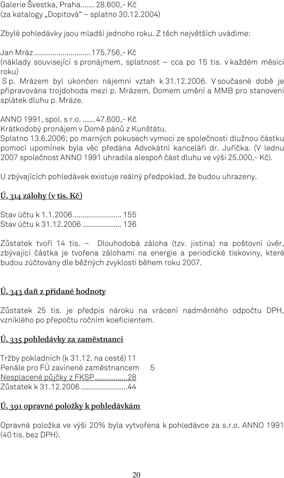 Mrázem, Domem umění a MMB pro stanovení splátek dluhu p. Mráze. ANNO 1991, spol. s r.o.... 47.60