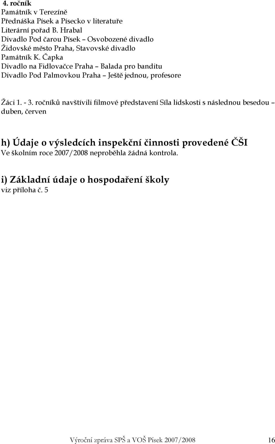 Čapka Divadlo na Fidlovačce Praha Balada pro banditu Divadlo Pod Palmovkou Praha Ještě jednou, profesore Žáci 1. - 3.