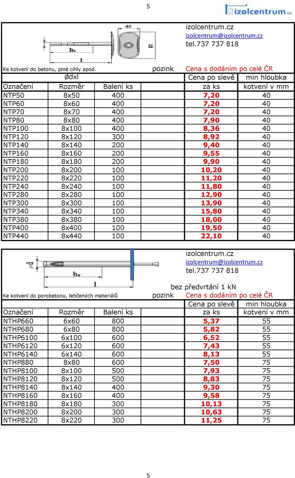 NTP140 8x140 200 9,40 40 NTP160 8x160 200 9,55 40 NTP180 8x180 200 9,90 40 NTP200 8x200 100 10,20 40 NTP220 8x220 100 11,20 40 NTP240 8x240 100 11,80 40 NTP280 8x280 100 12,90 40 NTP300 8x300 100