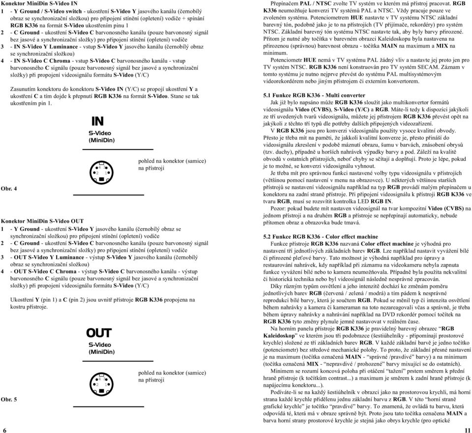 S-Video Y Luminance - vstup S-Video Y jasového kanálu (èernobílý obraz se synchronizaèní složkou) 4 - IN S-Video C Chroma - vstup S-Video C barvonosného kanálu - vstup barvonosného C signálu (pouze