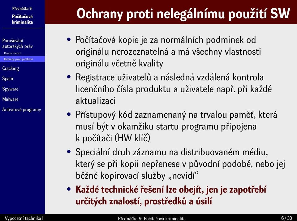 při každé aktualizaci Přístupový kód zaznamenaný na trvalou paměť, která musí být v okamžiku startu programu připojena k počítači (HW klíč) Speciální druh záznamu na