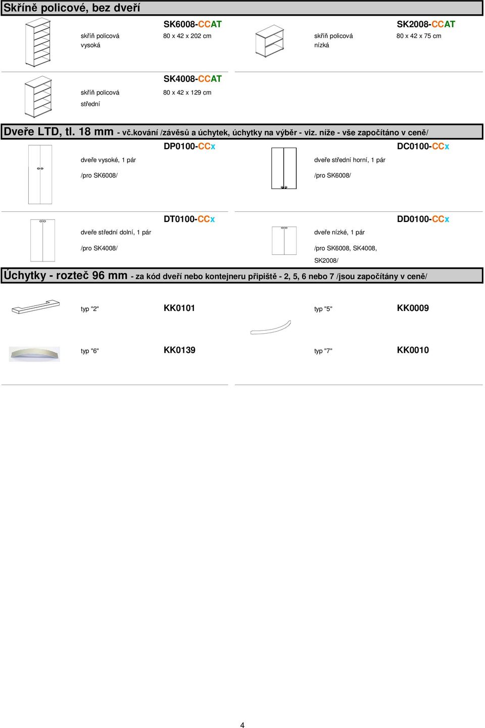 níže - vše započítáno v ceně/ DP0-CCx DC0-CCx dveře vysoké, 1 pár dveře střední horní, 1 pár /pro SK6008/ /pro SK6008/ dveře střední dolní, 1 pár DT0-CCx