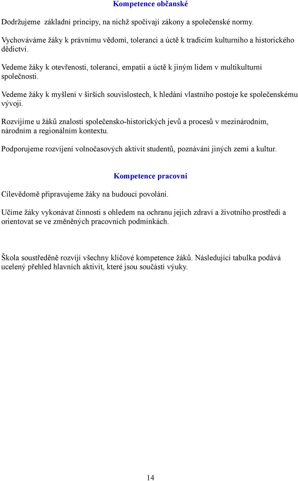 Rozvíjíme u žáků znalosti společensko-historických jevů a procesů v mezinárodním, národním a regionálním kontextu. Podporujeme rozvíjení volnočasových aktivit studentů, poznávání jiných zemí a kultur.