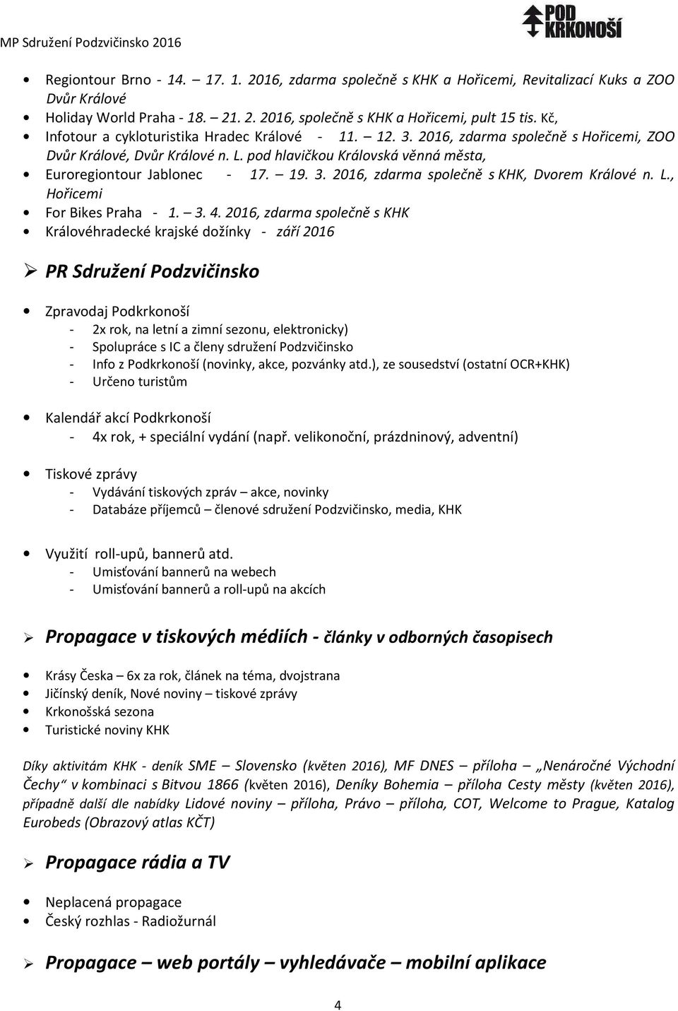 3. 2016, zdarma společně s KHK, Dvorem Králové n. L., Hořicemi For Bikes Praha - 1. 3. 4.