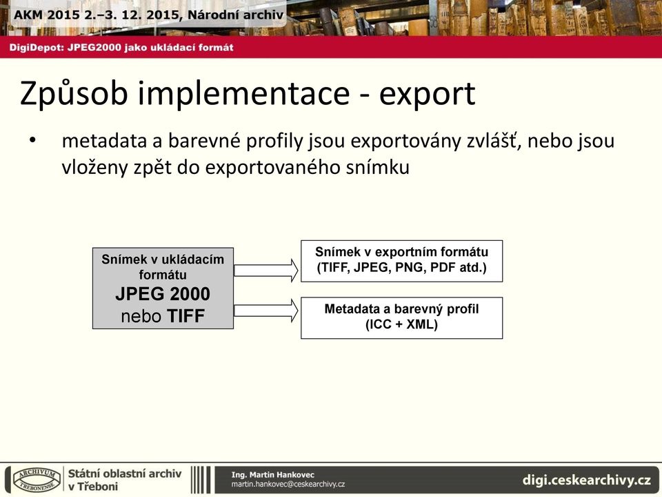 Snímek v ukládacím formátu JPEG 2000 nebo TIFF Snímek v exportním