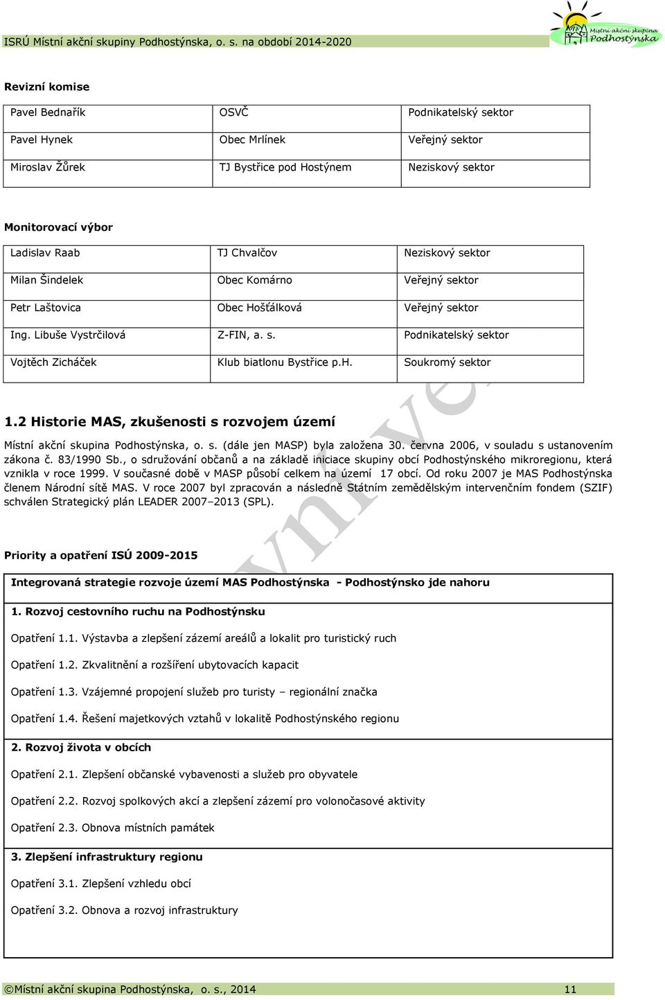h. Soukromý sektor 1.2 Historie MAS, zkušenosti s rozvojem území Místní akční skupina Podhostýnska, o. s. (dále jen MASP) byla založena 30. června 2006, v souladu s ustanovením zákona č. 83/1990 Sb.