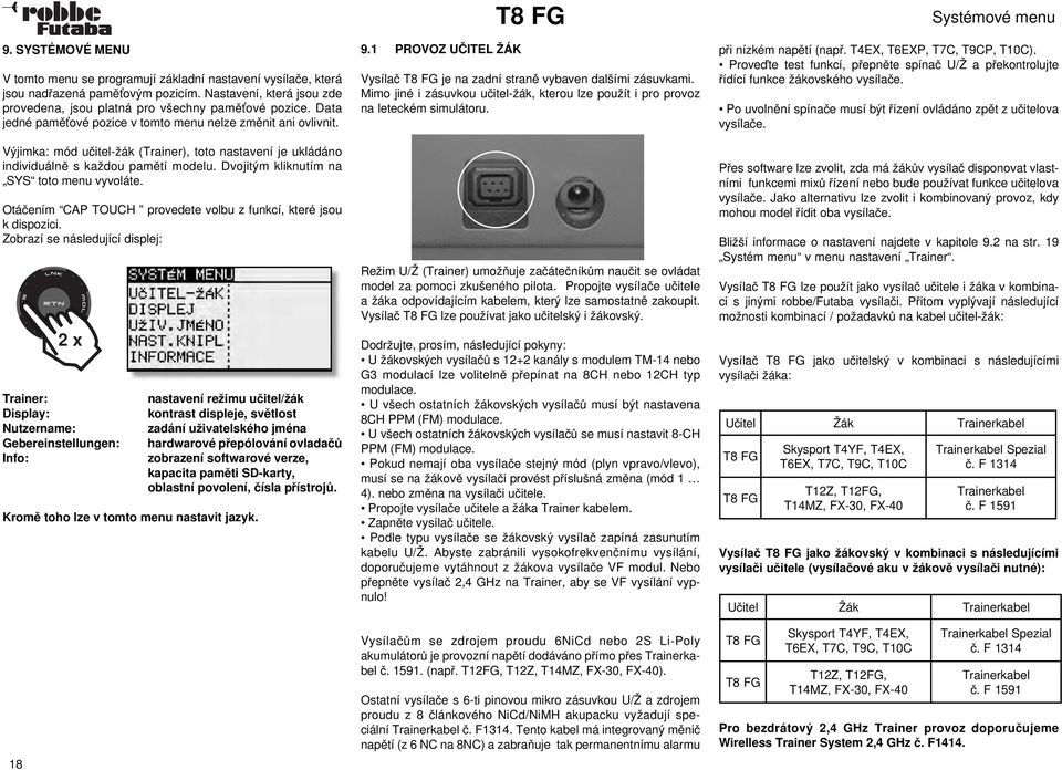 Dvojitým kliknutím na SYS toto menu vyvoláte. Otáčením CAP TOUCH provedete volbu z funkcí, které jsou k dispozici.