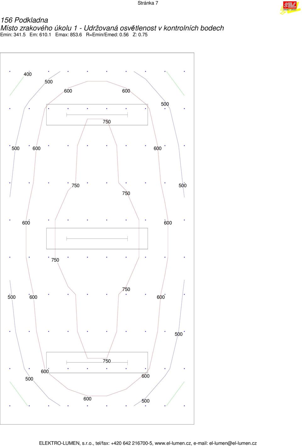 1 Emax: 853.6 R=Emin/Emed: 0.56 Z: 0.75 ELEKTROLUMEN, s.r.o.