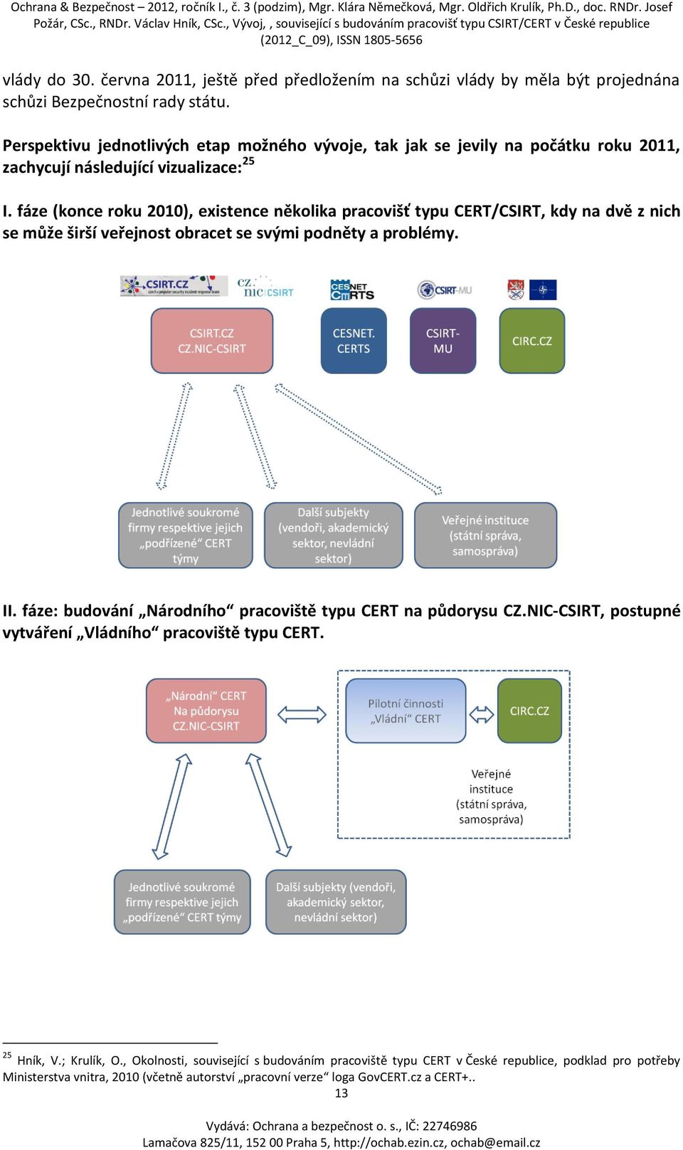 fáze (konce roku 2010), existence několika pracovišť typu CERT/CSIRT, kdy na dvě z nich se může širší veřejnost obracet se svými podněty a problémy. II.