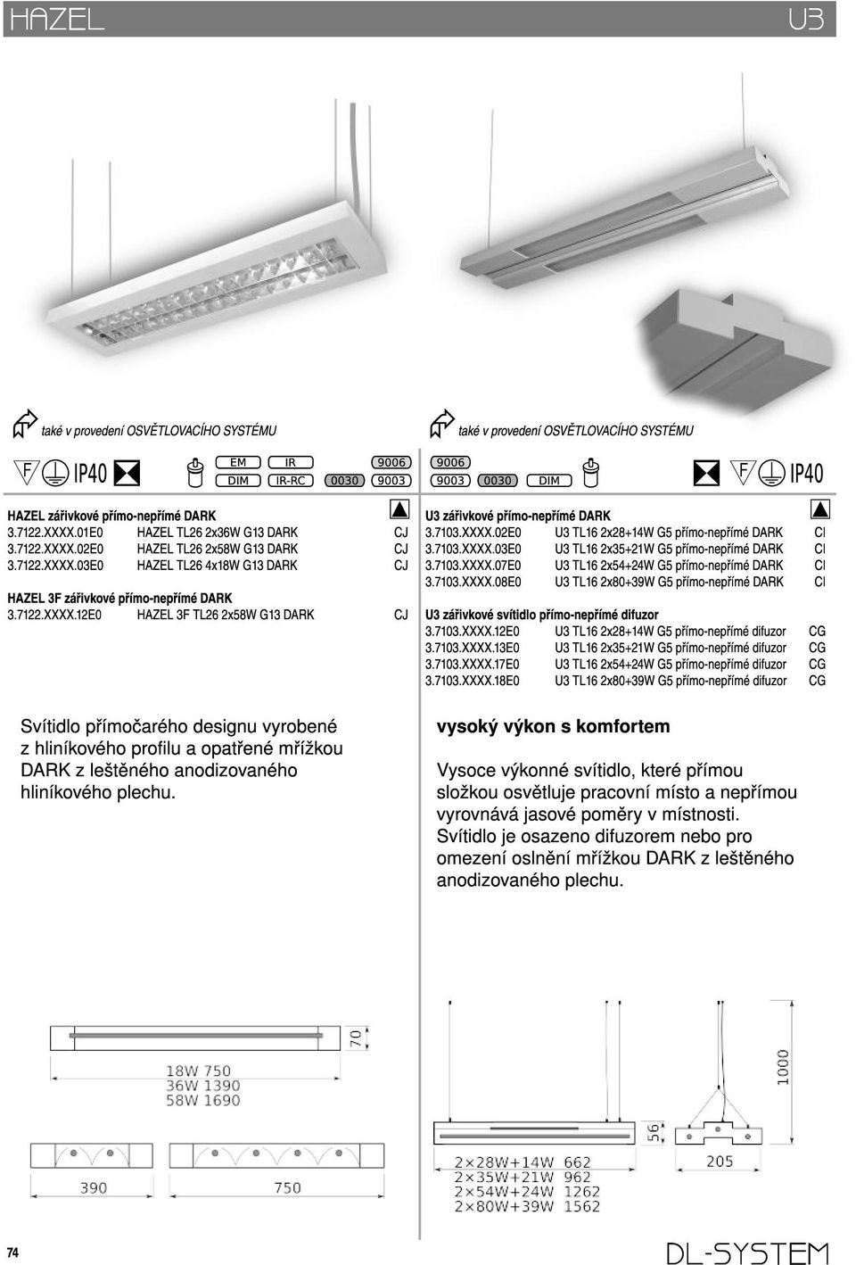 74 také v provedeníosvětlovacího SYSTÉMU CJ CJ CJ CJ U3 zářivkové přímo-nepřímé DARK 3.71 03.XXXX.