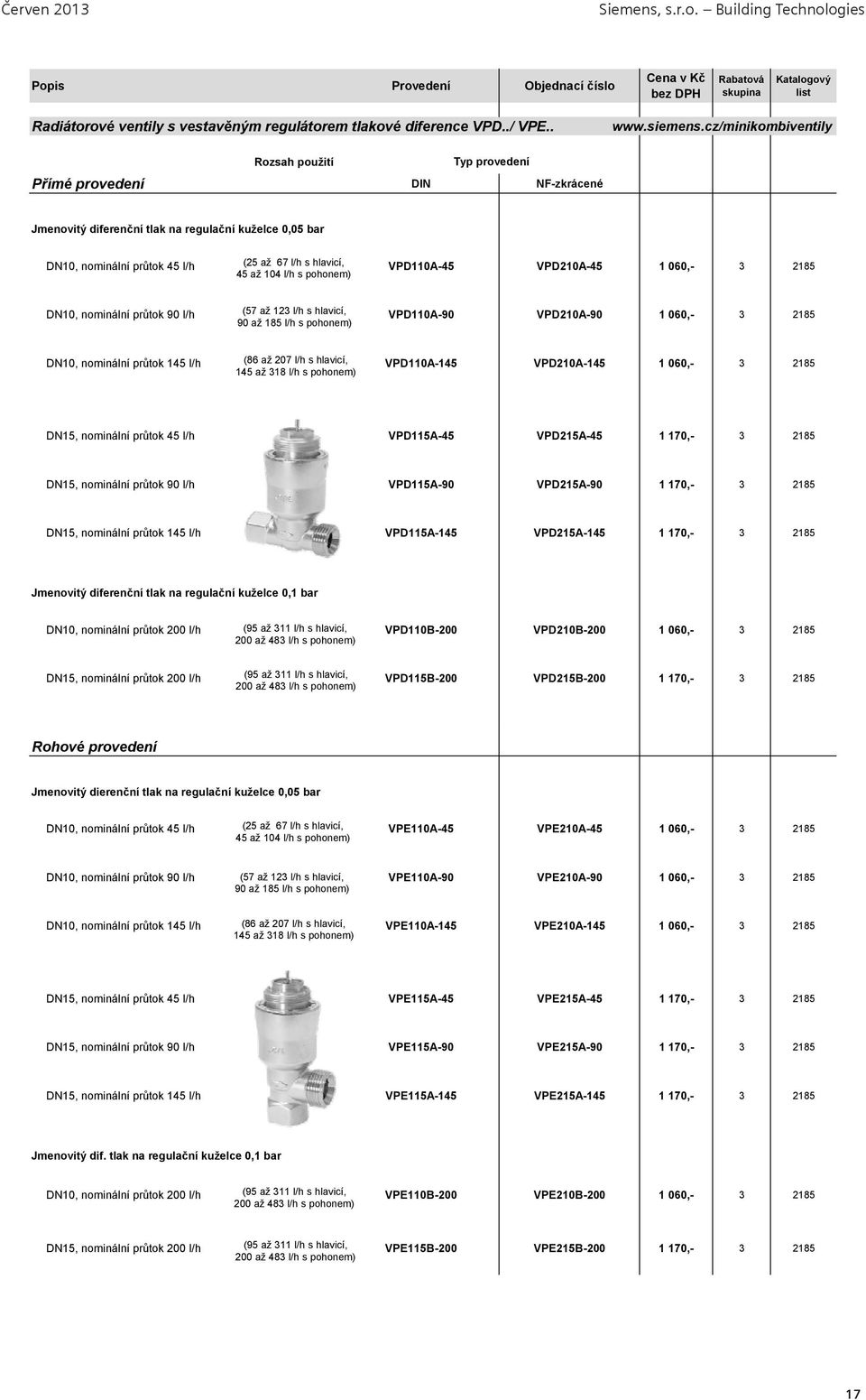 VPD110A-45 VPD210A-45 1 060,- 3 2185 45 až 104 l/h s pohonem) DN10, nominální průtok 90 l/h (57 až 123 l/h s hlavicí, VPD110A-90 VPD210A-90 1 060,- 3 2185 90 až 185 l/h s pohonem) DN10, nominální