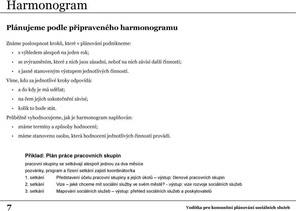 Průběžně vyhodnocujeme, jak je harmonogram naplňován: známe termíny a způsoby hodnocení; máme stanovenu osobu, která hodnocení jednotlivých činností provádí.