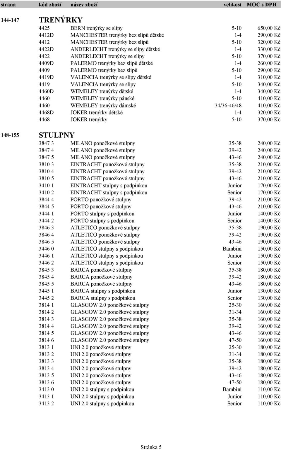 trenýrky se slipy dětské 1-4 310,00 Kč 4419 VALENCIA trenýrky se slipy 5-10 340,00 Kč 4460D WEMBLEY trenýrky dětské 1-4 340,00 Kč 4460 WEMBLEY trenýrky pánské 5-10 410,00 Kč 4460 WEMBLEY trenýrky