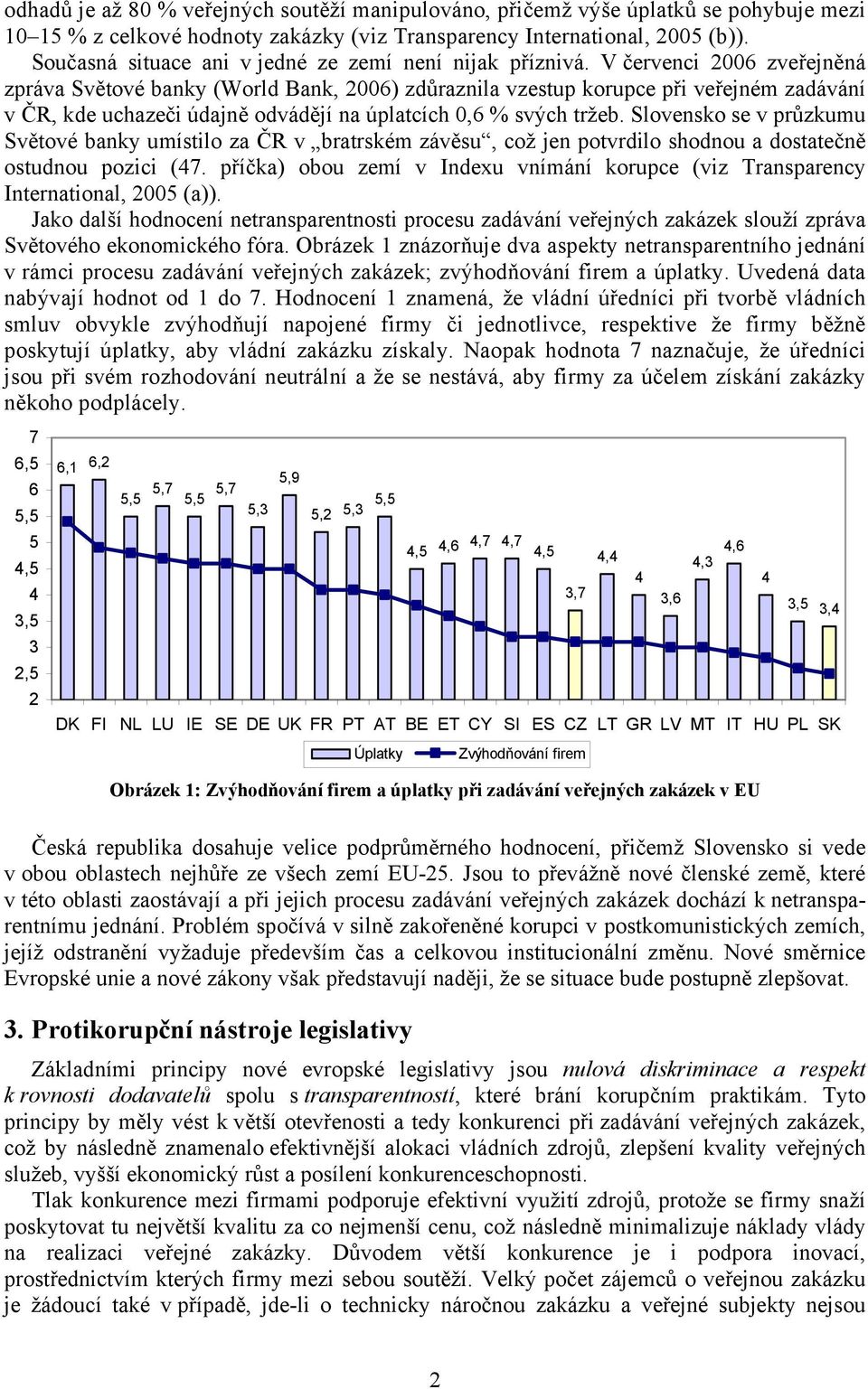 V červenci 2006 zveřejněná zpráva Světové banky (World Bank, 2006) zdůraznila vzestup korupce při veřejném zadávání v ČR, kde uchazeči údajně odvádějí na úplatcích 0,6 % svých tržeb.