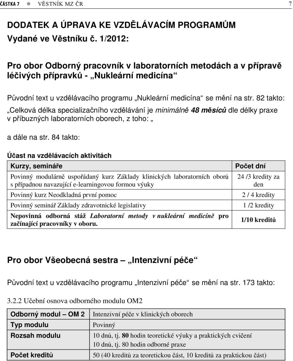 82 takto: Celková délka specializa ního vzd lávání je minimáln 48 m síc dle délky praxe v p íbuzných laboratorních oborech, z toho: a dále na str.