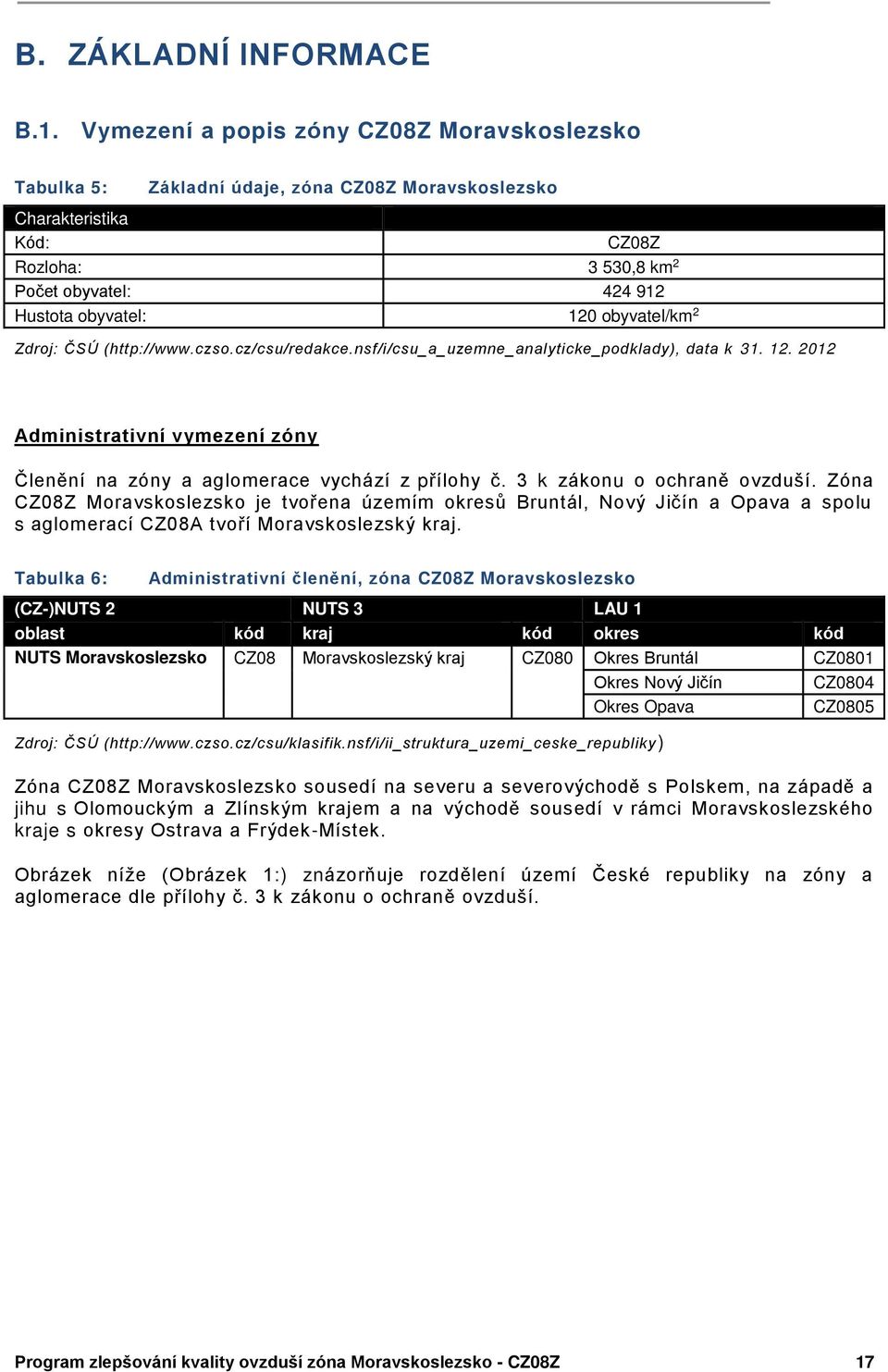 obyvatel/km 2 Zdroj: ČSÚ (http://www.czso.cz/csu/redakce.nsf/i/csu_a_uzemne_analyticke_podklady), data k 31. 12. 2012 ůdministrativní vymezení zóny Členění na zóny a aglomerace vychází z pílohy č.