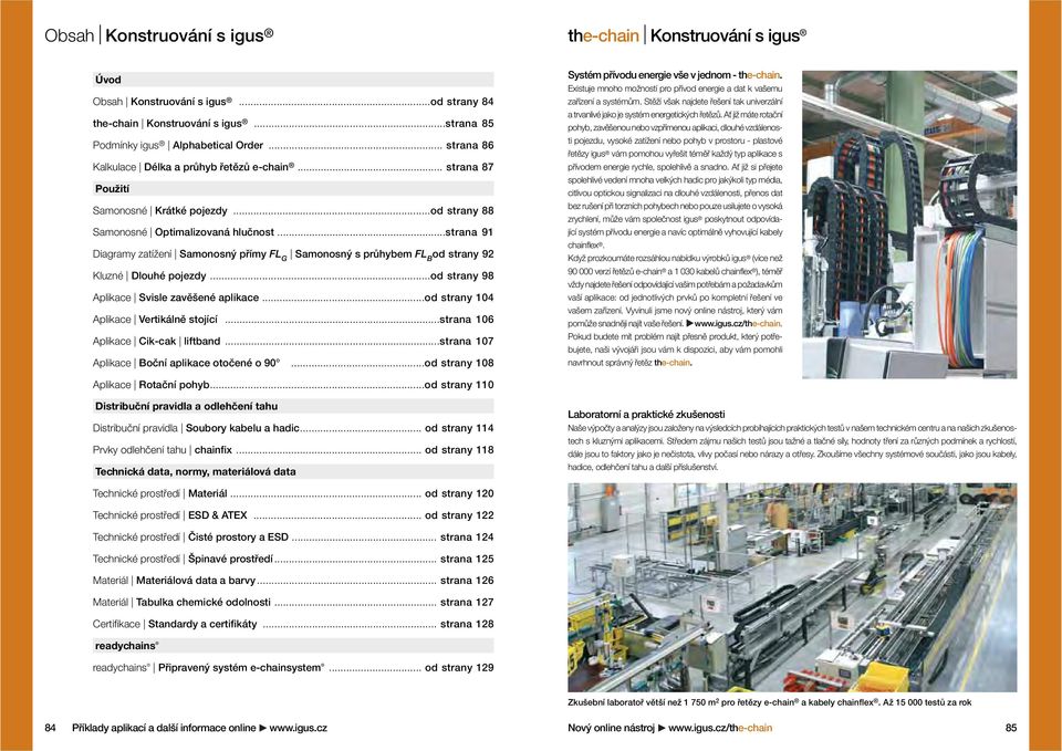 ..strana 91 Diagramy zatížení Samonosný přímy FL G Samonosný s průhybem FL B od strany 92 Kluzné Dlouhé pojezdy...od strany 98 Aplikace Svisle zavěšené aplikace.