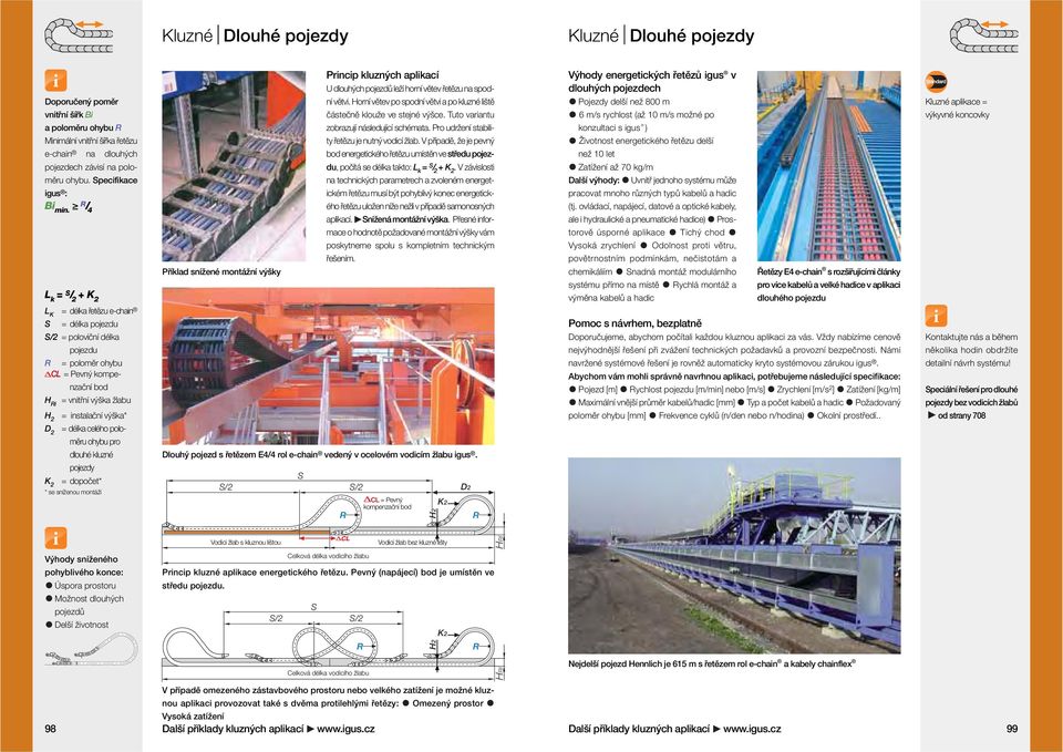 / 4 L k = S / 2 + K 2 L K = délka řetězu e-chain S = délka pojezdu S/2 = poloviční délka pojezdu H i H 2 D 2 = poloměr ohybu CL = Pevný kompenzační bod = vnitřní výška žlabu = instalační výška* =