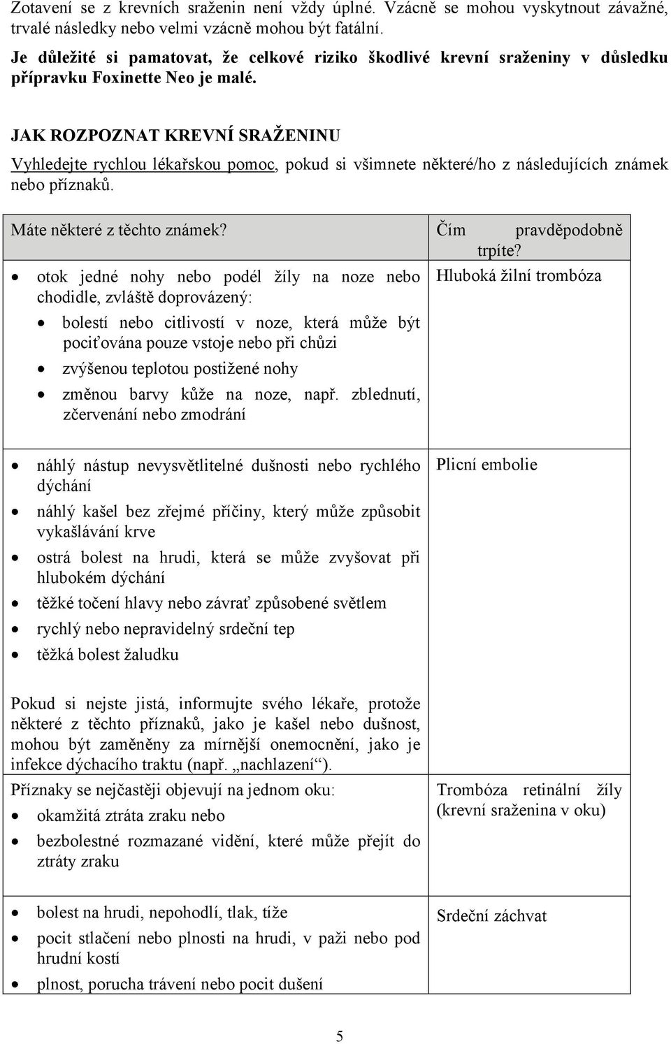 JAK ROZPOZNAT KREVNÍ SRAŽENINU Vyhledejte rychlou lékařskou pomoc, pokud si všimnete některé/ho z následujících známek nebo příznaků. Máte některé z těchto známek? Čím pravděpodobně trpíte?