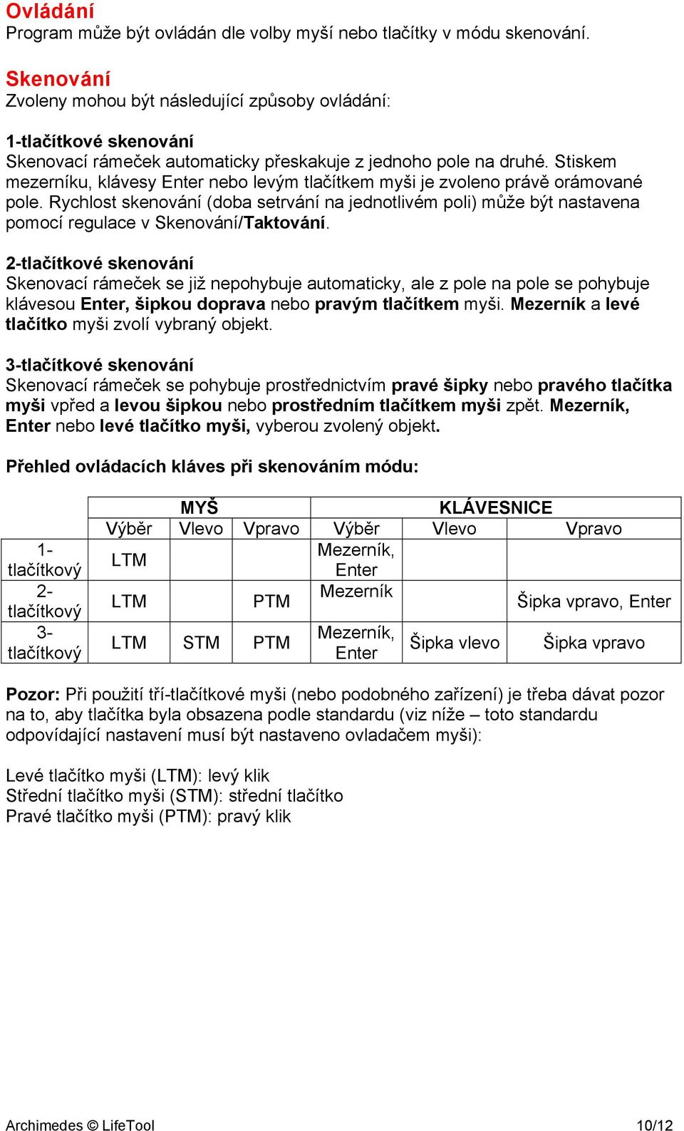 Stiskem mezerníku, klávesy Enter nebo levým tlačítkem myši je zvoleno právě orámované pole.