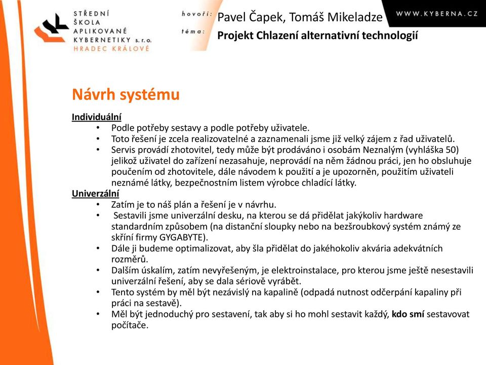 Pavel Čapek Tomáš Mikeladze Projekt Chlazení alternativní technologií - PDF  Stažení zdarma