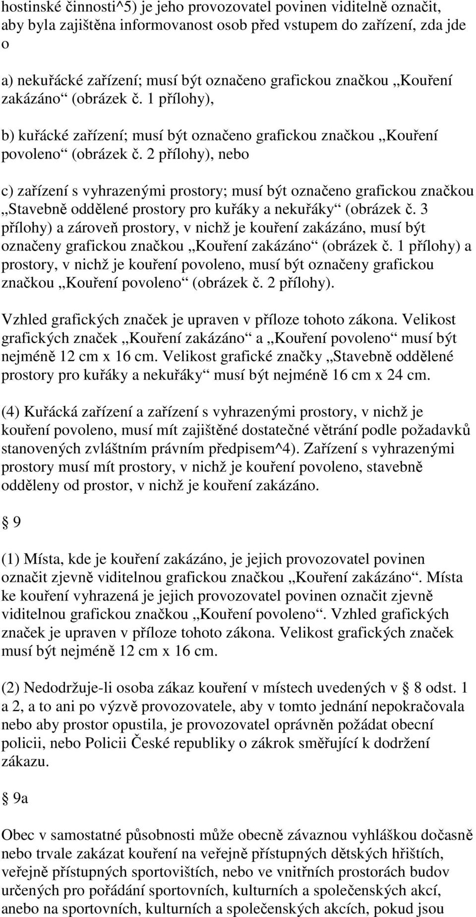 2 přílohy), nebo c) zařízení s vyhrazenými prostory; musí být označeno grafickou značkou Stavebně oddělené prostory pro kuřáky a nekuřáky (obrázek č.