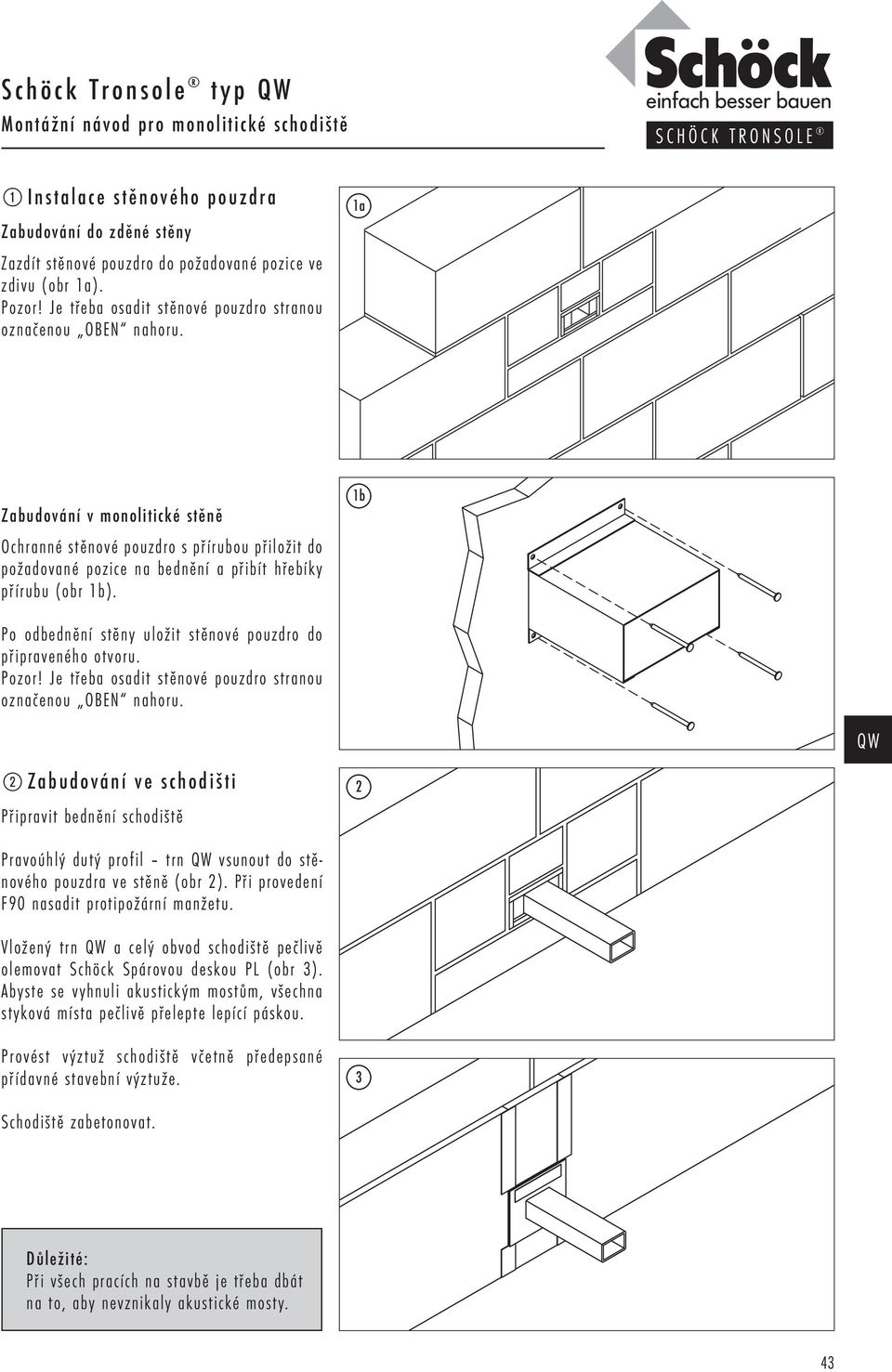 1a Zabudování v monolitické stěně Ochranné stěnové pouzdro s přírubou přiložit do požadované pozice na bednění a přibít hřebíky přírubu (obr 1b).