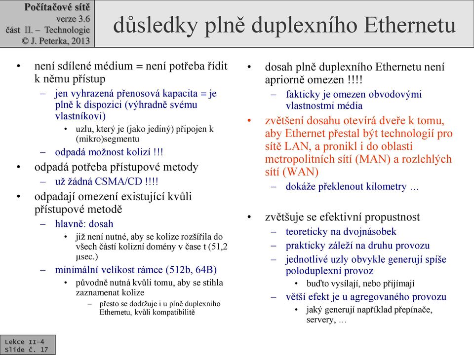 !!! odpadají omezení existující kvůli přístupové metodě hlavně: dosah již není nutné, aby se kolize rozšířila do všech částí kolizní domény v čase t (51,2 μsec.