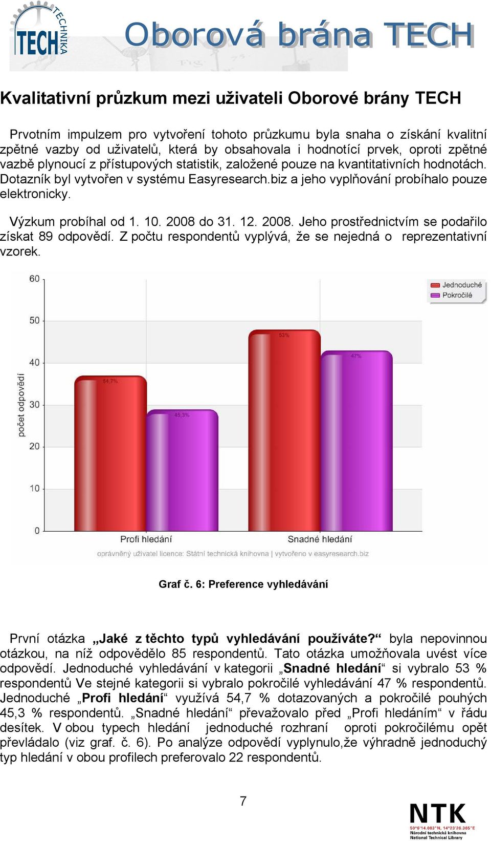 Výzkum probíhal od 1. 10. 2008 do 31. 12. 2008. Jeho prostřednictvím se podařilo získat 89 odpovědí. Z počtu respondentů vyplývá, že se nejedná o reprezentativní vzorek. Graf č.