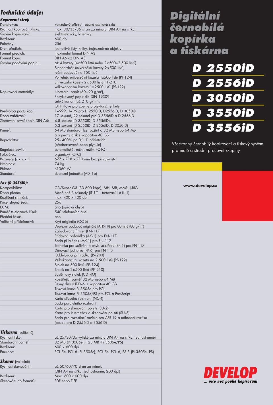 maximální formát DIN A3 Formát kopií: DIN A6 až DIN A3 Systém podávání papíru: až 4 kazety (4x500 listů 2x500+2 500 listů) Standardně: univerzální kazety 2x500 listů, ruční podavač na 150 listů