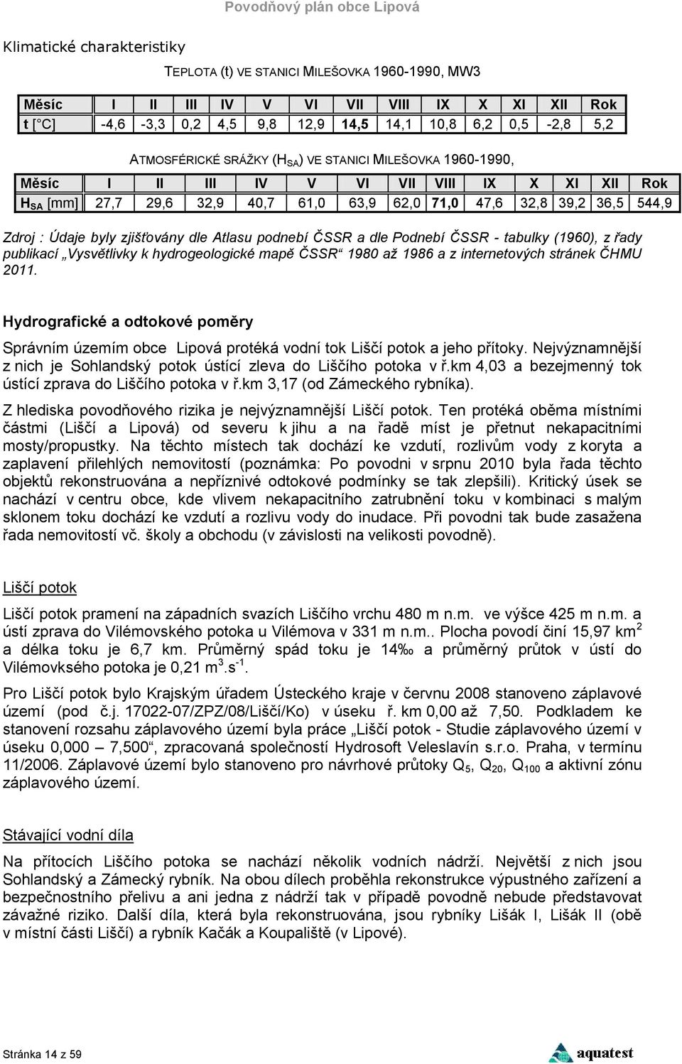 zjišťovány dle Atlasu podnebí ČSSR a dle Podnebí ČSSR - tabulky (1960), z řady publikací Vysvětlivky k hydrogeologické mapě ČSSR 1980 až 1986 a z internetových stránek ČHMU 2011.