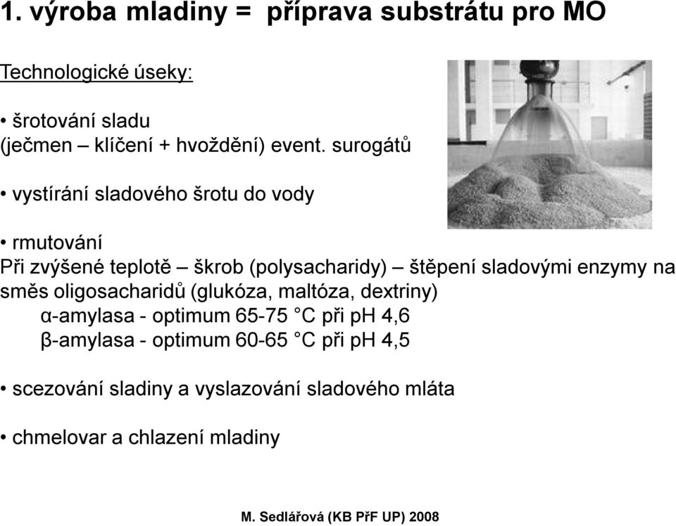 surogátů vystírání sladového šrotu do vody rmutování Při zvýšené teplotě škrob (polysacharidy) štěpení