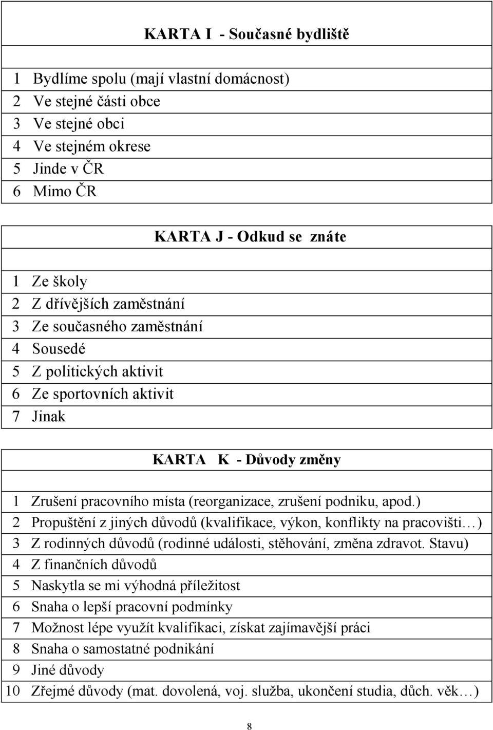 apod.) 2 Propuštění z jiných důvodů (kvalifikace, výkon, konflikty na pracovišti ) 3 Z rodinných důvodů (rodinné události, stěhování, změna zdravot.