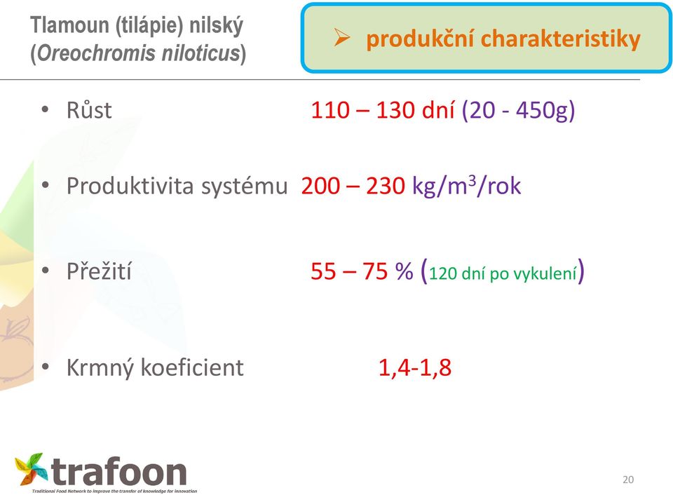 (20-450g) Produktivita systému 200 230 kg/m 3 /rok