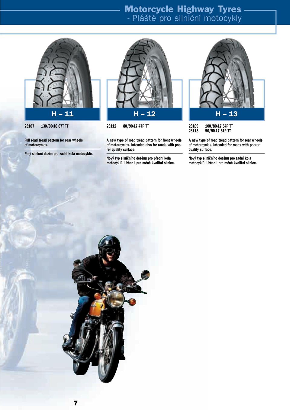 Intended also for roads with poorer quality surface. Nov typ silniãního dezénu pro pfiední kola motocyklû. Urãen i pro ménû kvalitní silnice.
