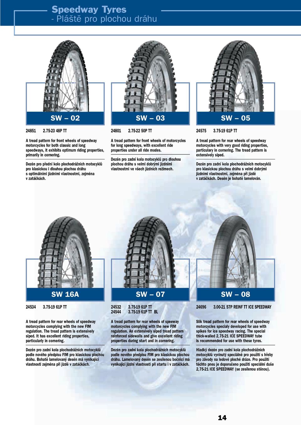 Dezén pro pfiední kolo plochodráïních motocyklû pro klasickou i dlouhou plochou dráhu s optimálními jízdními vlastnostmi, zejména v zatáãkách. 24801 2.