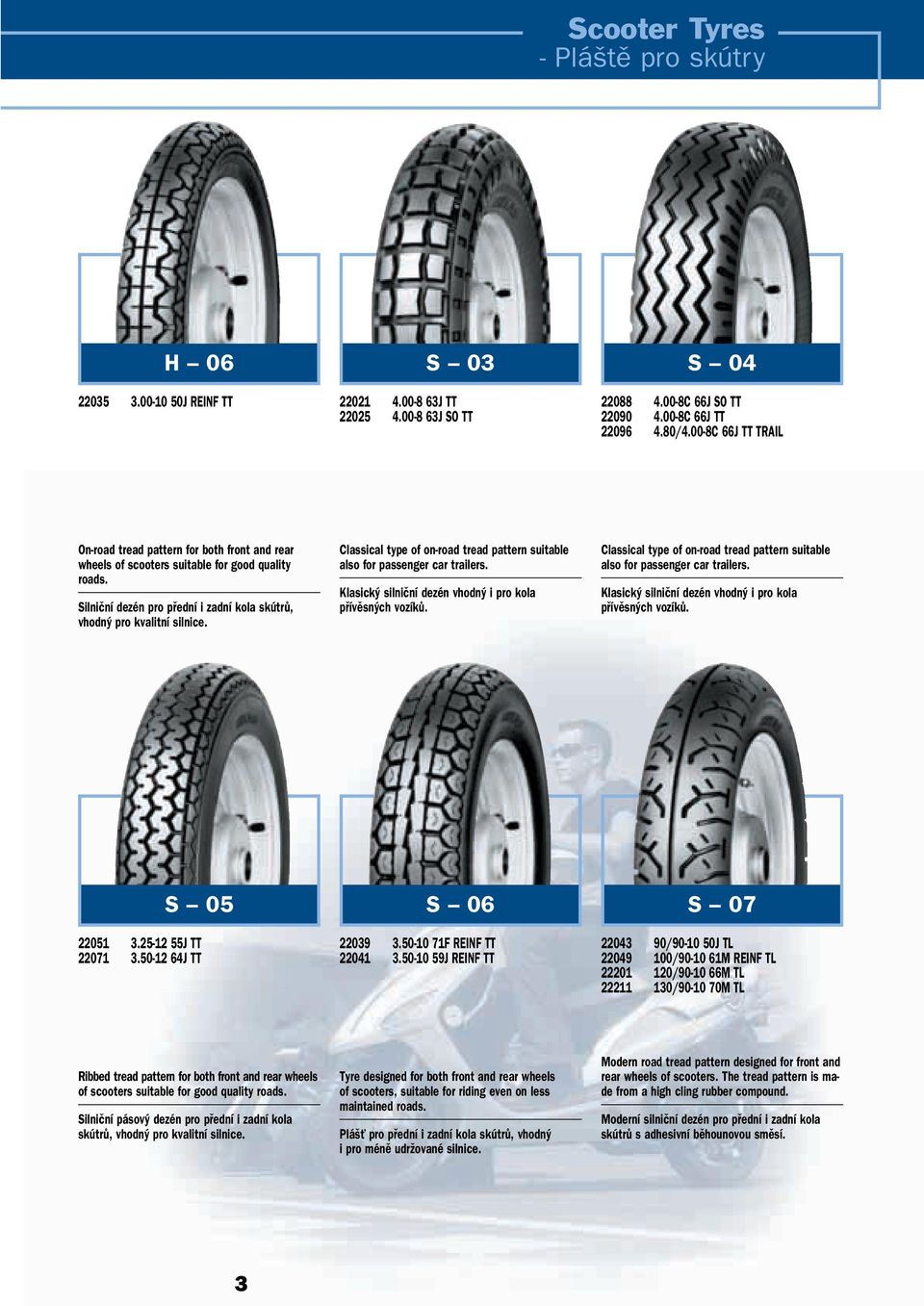 Classical type of on-road tread pattern suitable also for passenger car trailers. Klasick silniãní dezén vhodn i pro kola pfiívûsn ch vozíkû.