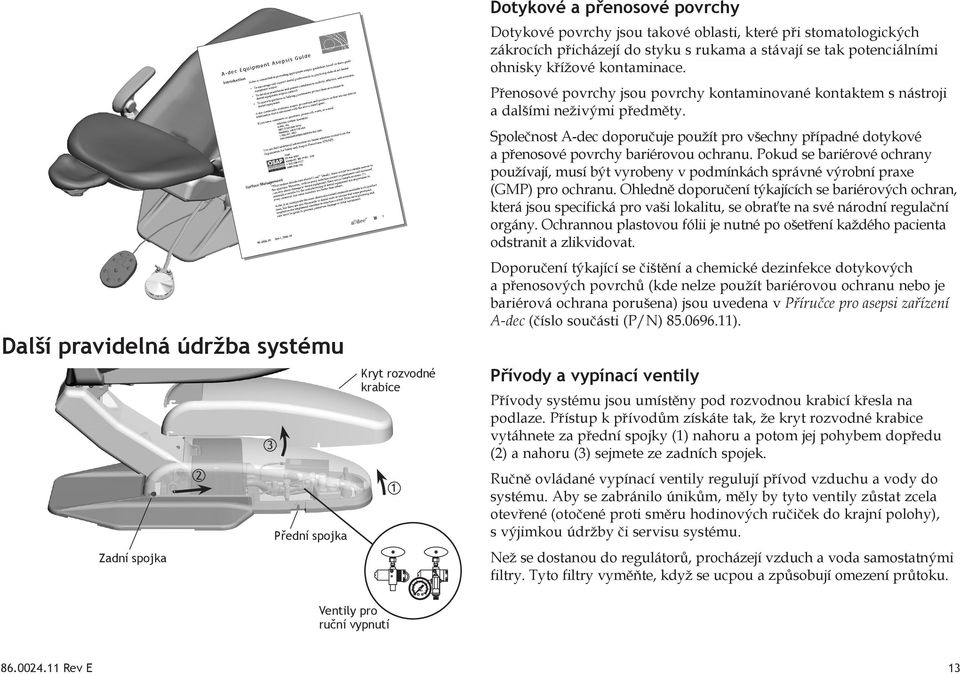 Společnost A-dec doporučuje použít pro všechny případné dotykové a přenosové povrchy bariérovou ochranu.