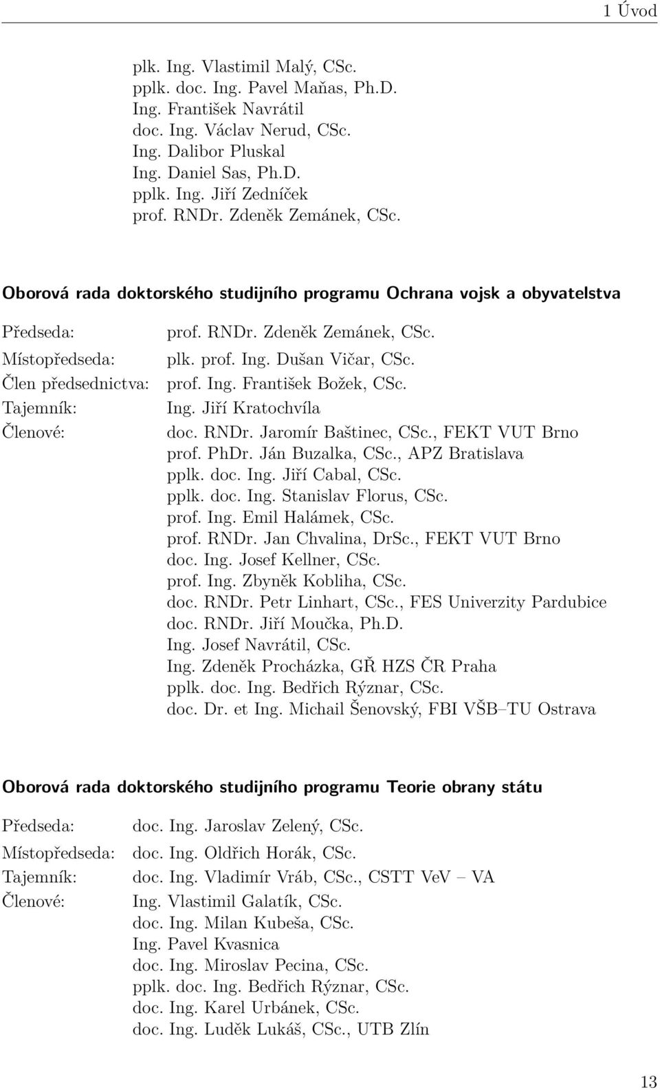 prof. Ing. Dušan Vičar, CSc. prof. Ing. František Božek, CSc. Ing. Jiří Kratochvíla doc. RNDr. Jaromír Baštinec, CSc., FEKT VUT Brno prof. PhDr. Ján Buzalka, CSc., APZ Bratislava pplk. doc. Ing. Jiří Cabal, CSc.