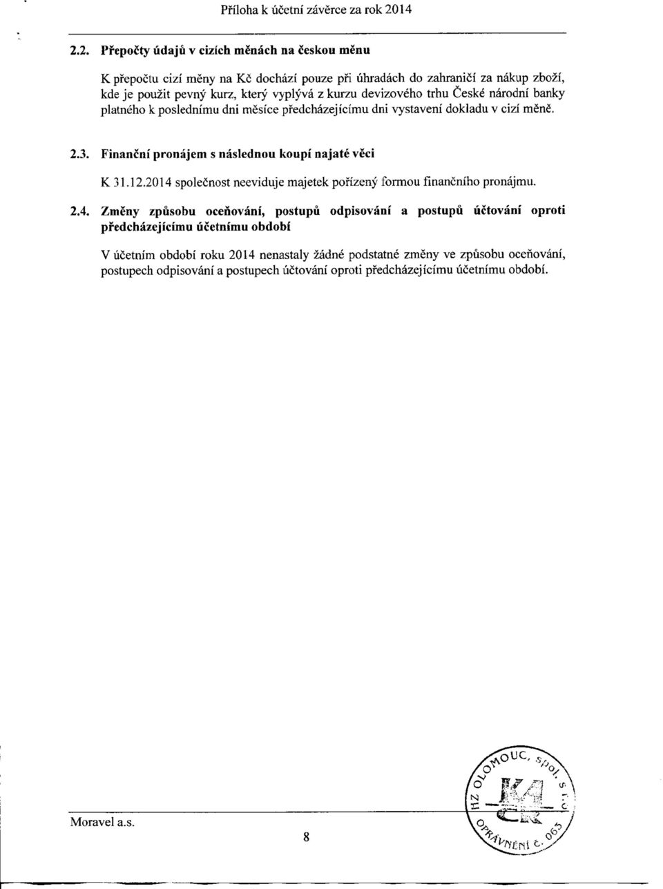 devizoveho trhu Ceske narodni banky platneho k poslednimu dni rnesice pfedchazejicimu dni vystaveni dokladu v cizi mene. 2.3. Financni pronajem s naslednou koupi najate veci K 31.12.