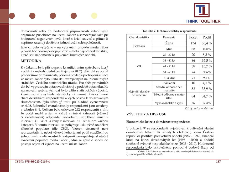 Jako cíl bylo vytyčeno na vybraném případu města Tábor provést hodnocení postojů jeho obyvatel a najít charakteristiky, které jsou nápomocné k překonání krizových období.