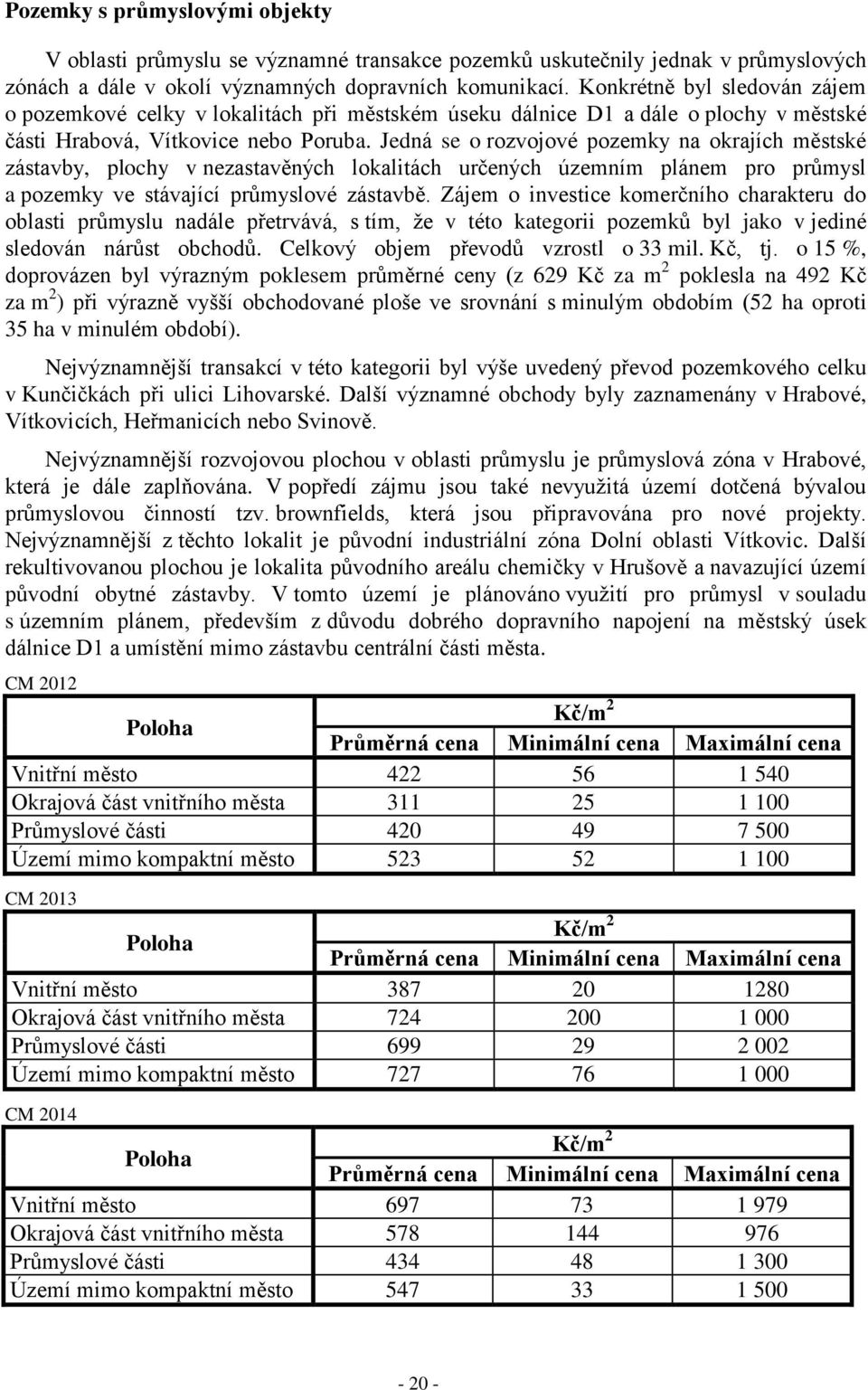 Jedná se o rozvojové pozemky na okrajích městské zástavby, plochy v nezastavěných lokalitách určených územním plánem pro průmysl a pozemky ve stávající průmyslové zástavbě.